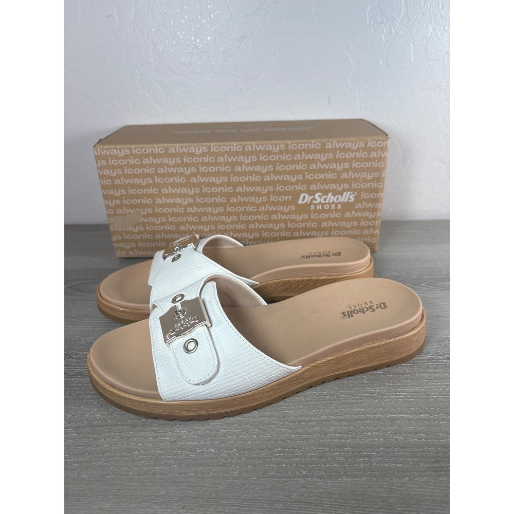 Dr. Scholl's Icon Now White Slide Sandals Buckle Platform J5285S1100 Womens 7.5